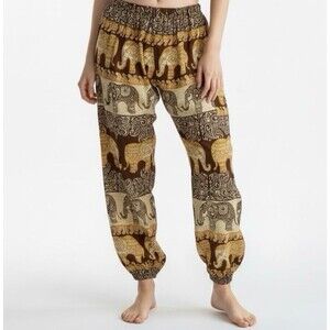 Earthbound Trading Co Elephant Print Rayon Harem Pants Small Boho Festival